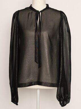 Express Sheer Shiny Black Tie-Neck Blouse Small Whimsigoth Coquette